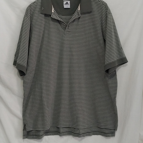 ADIDAS Polo Golf Shirt Men's Large Green Stripes 60s 2ply mercerized cotton - Picture 2 of 11